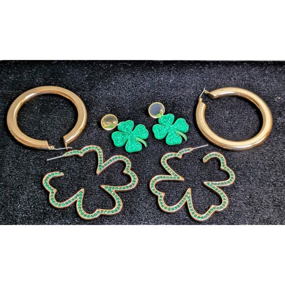 Lot of Three Pair Earrings -- Two Shamrock & One Large Gold Tube Hoop Earring - Picture 9 of 9